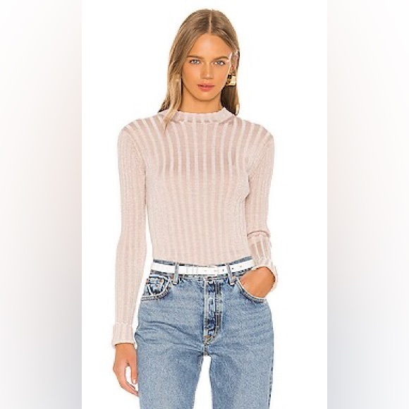 Vince Ribbed Mock Neck Pullover Shirt Sweater in Chiffon - Picture 1 of 14
